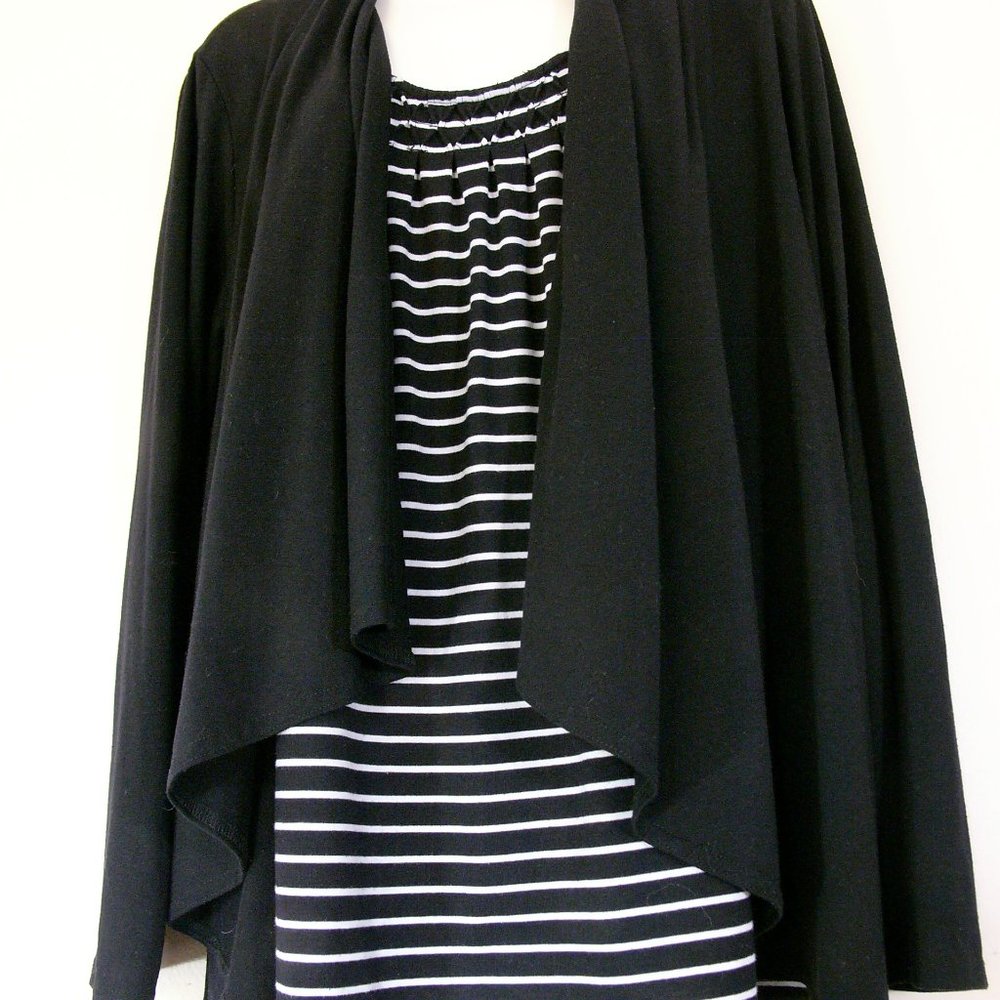 CROFT & BARROW Women's White Black Striped Top w/ Knit Sweater 2X 2 Extra Large